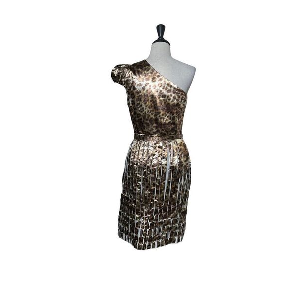 ST. JOHN Couture NWT Leopard Print One Shoulder Metallic Cocktail Dress Size 6 - Picture 7 of 14